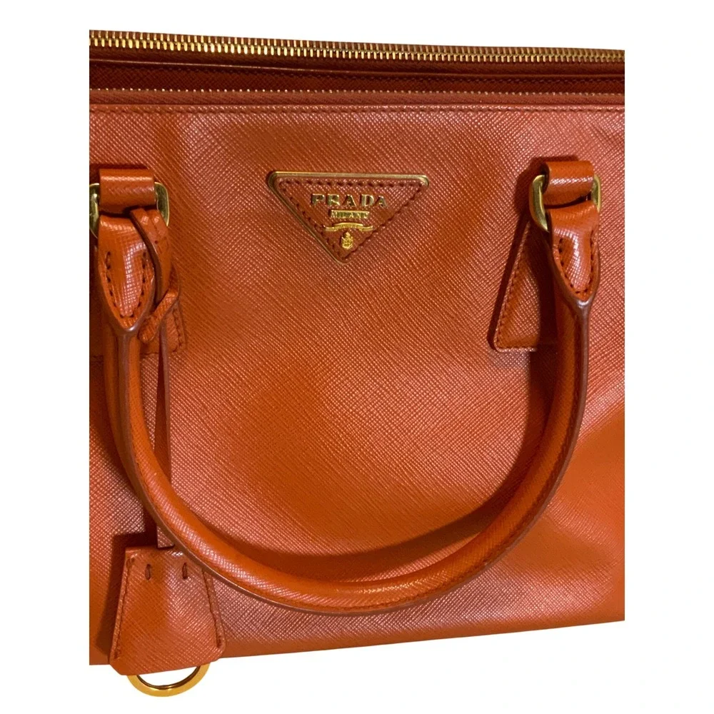 Prada Galleria Saffiano Leather Handbag Orange Gold Hardware Tote Bag BN1874